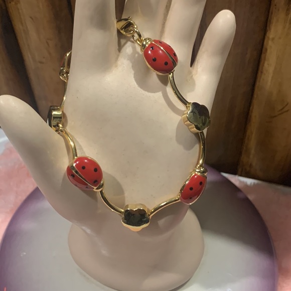 Ladybug Red & Black Enamel  Gold-Tone Bracelet - Picture 4 of 5